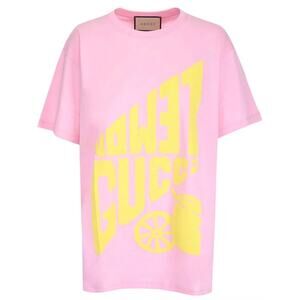 NWT Gucci Lemon Gucci print T-shirt Size XXS Pink